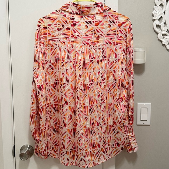Ramy Brook Melina Button Down Top Collared Shirt Women’s S Pink Orange Blouse - Picture 3 of 9